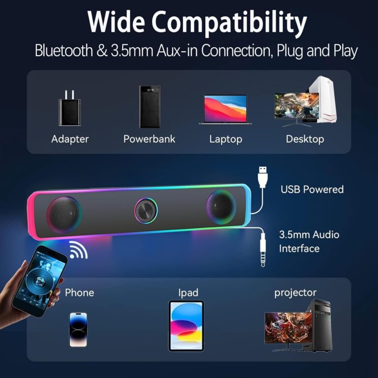 PC Speakers, USB Speakers with RGB Light, Bluetooth