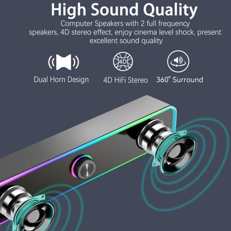 PC Speakers, USB Speakers with RGB Light, Bluetooth